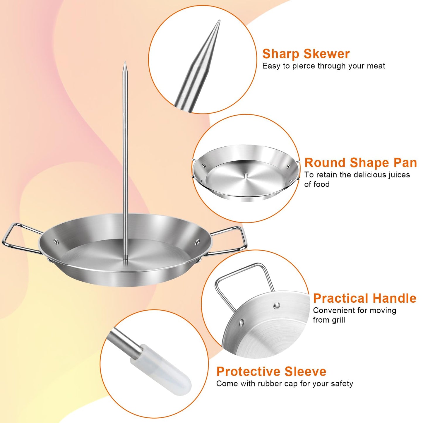 Al Pastor Skewer for Grill, Brazilian Vertical Spit Stand 10 Inch Stainless Steel with 5 Removable Spikes (6",8",10",12",14"), for Tacos El Pastor, Shawarma Kebabs Smoker Oven BBQ Dishes