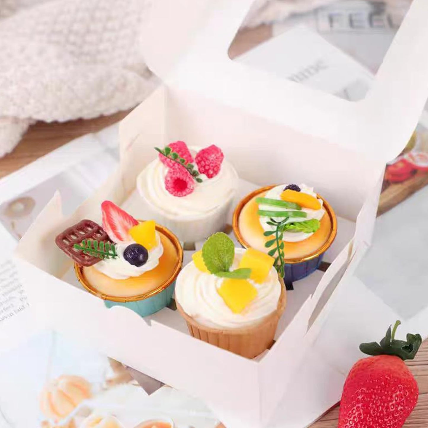 WODJR 50Pcs Cupcake Boxes Pastry Bakery Boxes Cupcake Boxes with Window Gift Boxes White Paper Cookie Boxes Treat Bread Boxes Take Out Container Cupcake Container Carrier Bakery Cake Boxes