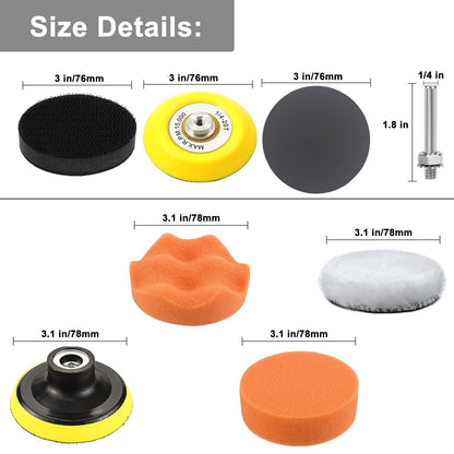 3 Inch Sanding Disc Drill Polishing Kit Sanding Attachment, 158 Pcs Wet Dry Car Headlight Restoration Kit Hook and Loop Sandpaper with 1/4" Shank, Backing Pads, Interface Pads and Polishing Pads