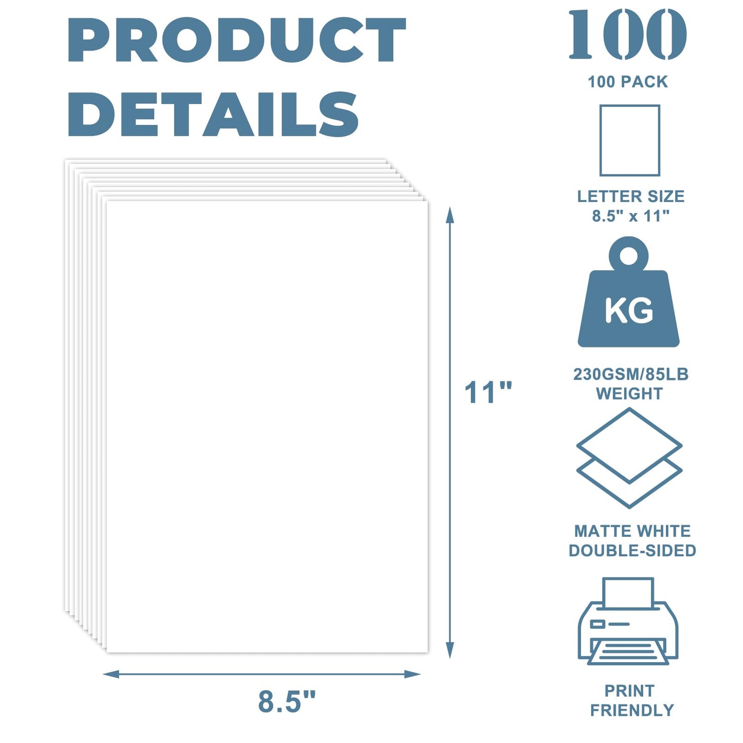 100 Sheets White Cardstock Paper 8.5" x 11", 85 lb/230 GSM Card Stock Printer Paper for Cards Making, Office Printing, Cards for Wedding, Invitation, Business, Menus, Certificate, Valentine’s Day