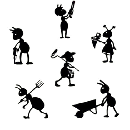Whimsical 6-Piece Metal Ant Sculptures Set | Funny Black Metal Garden Stakes | Weatherproof Outdoor Decor for Lawn, Pathway, and Backyard