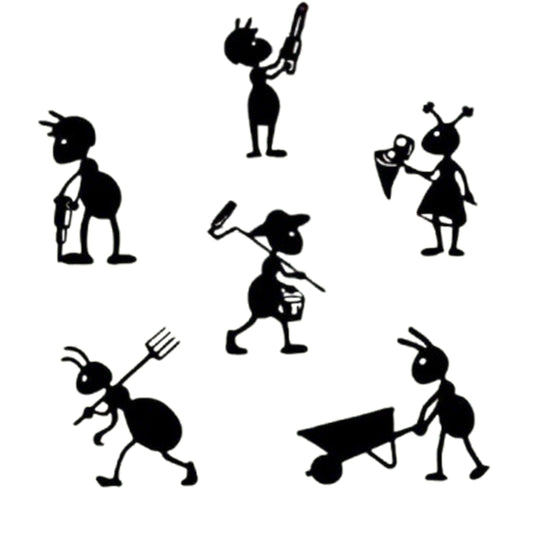 Whimsical 6-Piece Metal Ant Sculptures Set | Funny Black Metal Garden Stakes | Weatherproof Outdoor Decor for Lawn, Pathway, and Backyard