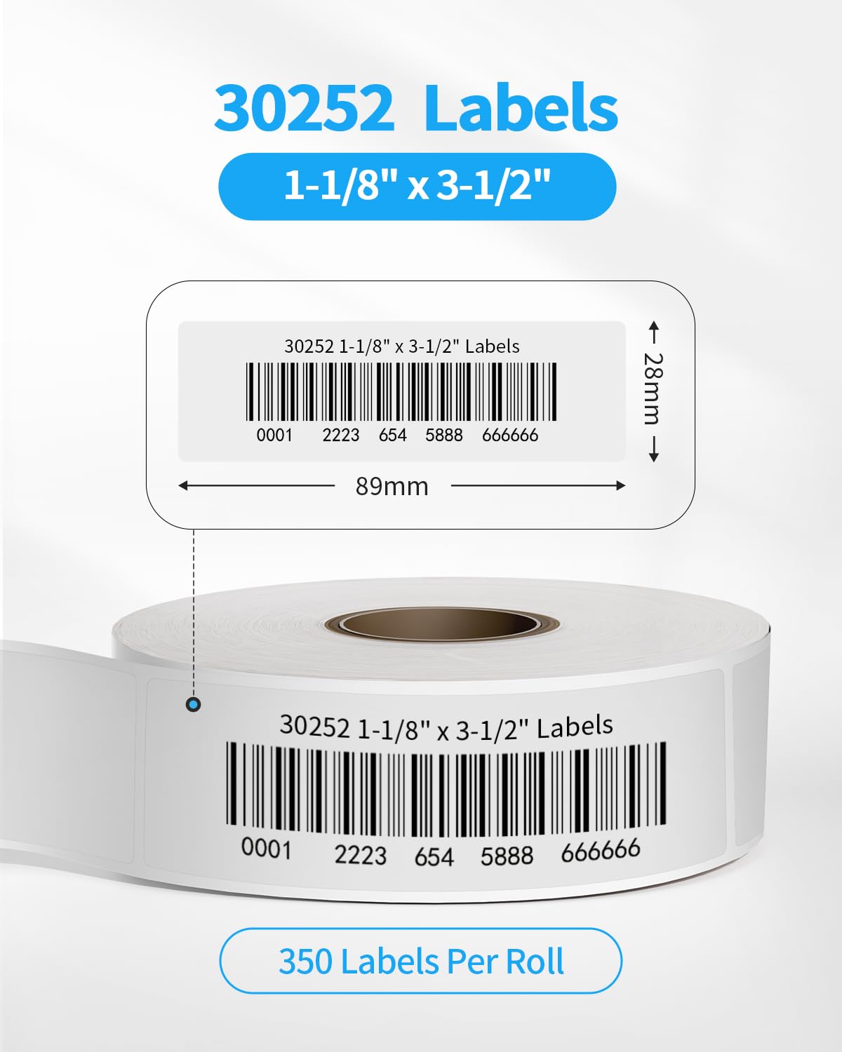 10 Rolls LW 30252 Mailing Address Labels 1-1/8" x 3-1/2" (28 x 89mm) Compatible with Dymo 30252 Address Labels Compatible for Dymo LabelWriter 450, 4XL, 450 Turbo, 10 Rolls of 350 (3500 Total)