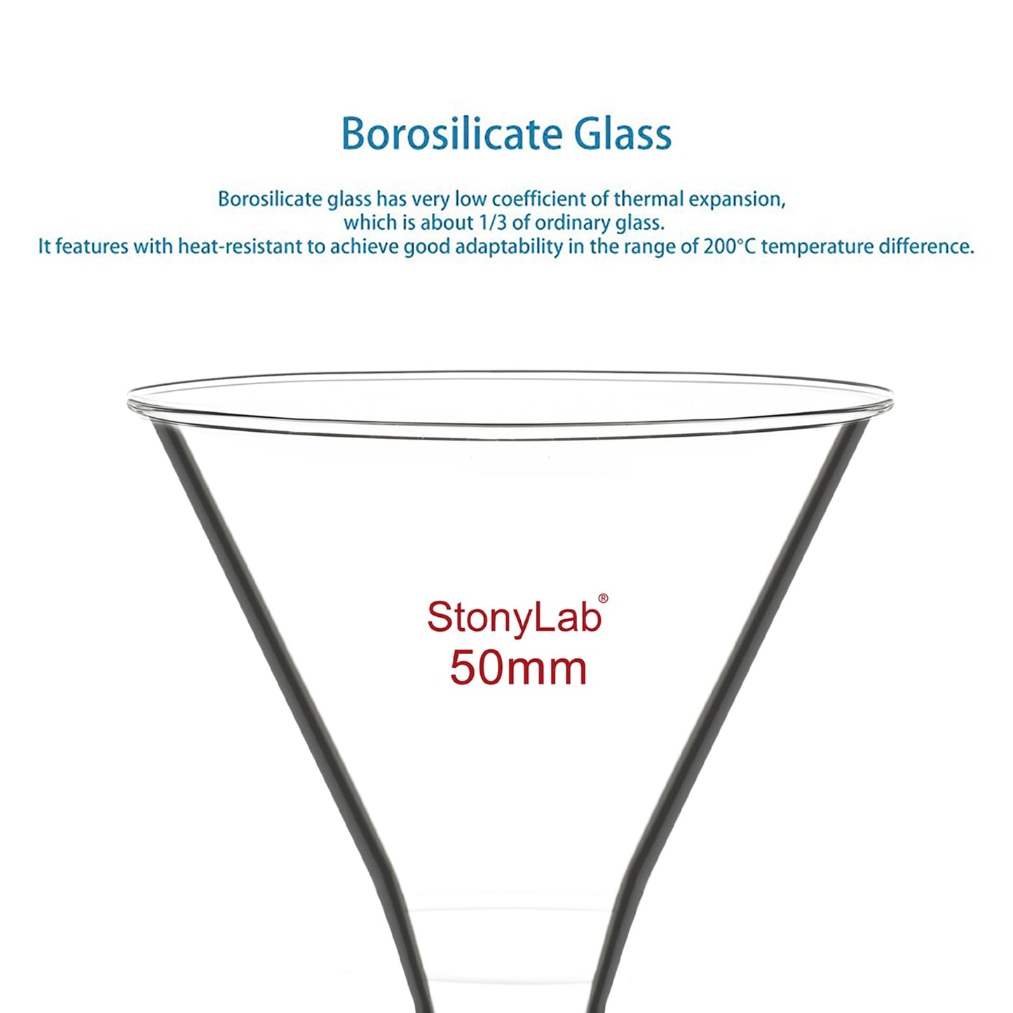 stonylab Glass Powder Funnel, Heavy Wall Borosilicate Glass Short Stem Funnel with 50 mm Top Diameter and 22 mm Stem Length
