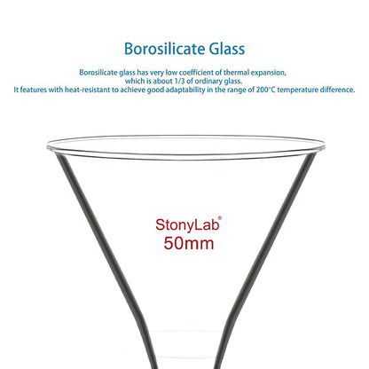 stonylab Glass Powder Funnel, Heavy Wall Borosilicate Glass Short Stem Funnel with 50 mm Top Diameter and 22 mm Stem Length