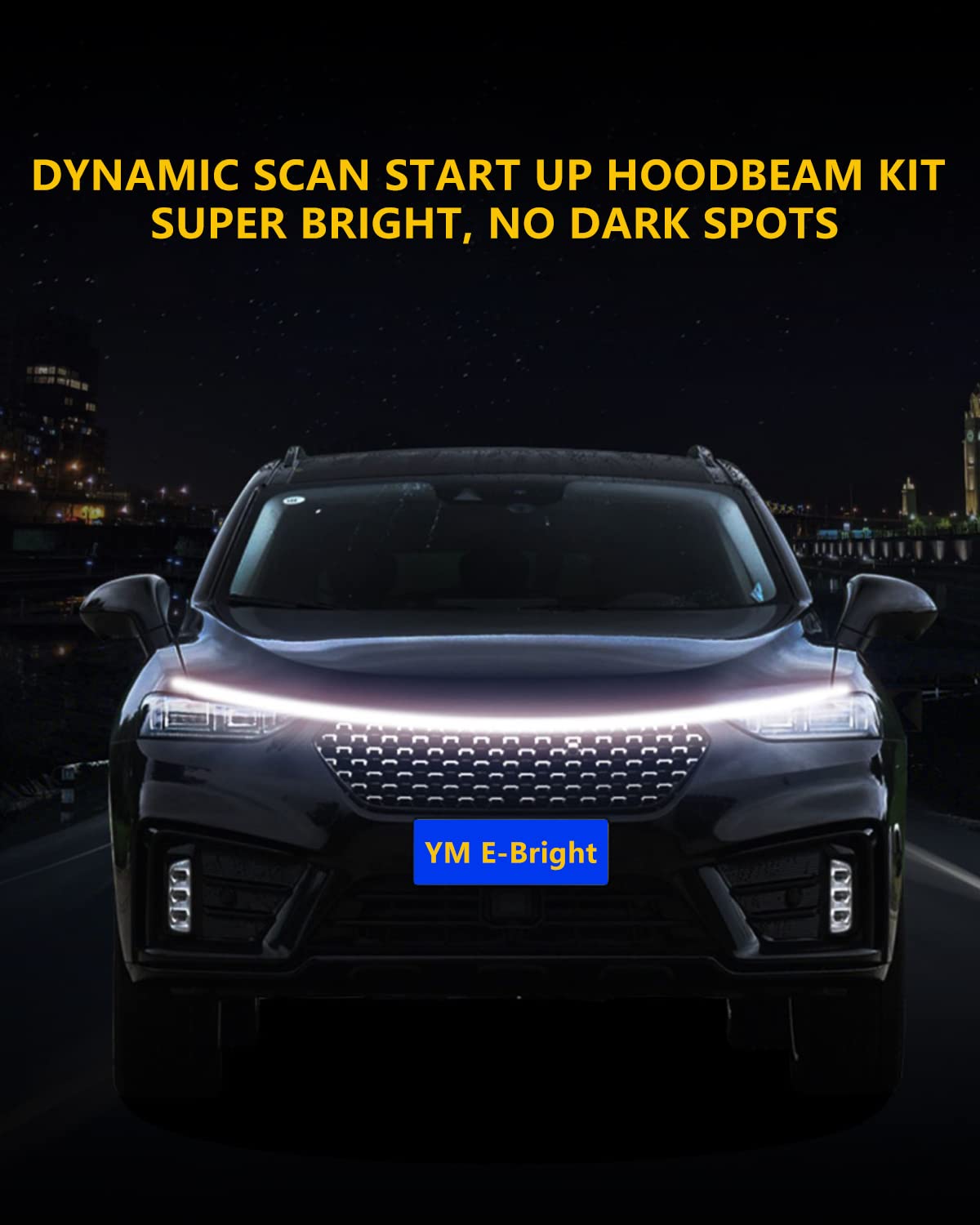 YM E-Bright Led Hood Light Strip Exterior Led Strip Lights for Cars Waterproof Headlight Flexible DRL Dynamic Scan Start Up Hoodbeam Kit Daytime Running Light For Car,Truck,Suv,12V 70inch White,1 Set