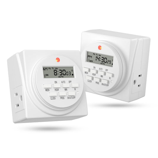BN-LINK 7 Day Heavy Duty Digital Programmable Timer, FD60 U6, 120V, 60Hz, Dual Outlet, for Lamp Light Fan Security ETL Listed(2 Pack)