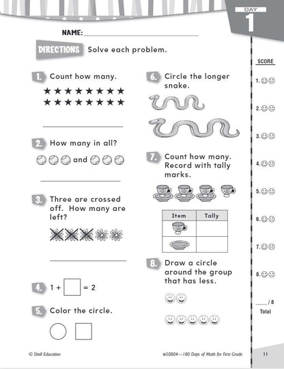 180 Days™: Math for First Grade: Practice, Assess, Diagnose