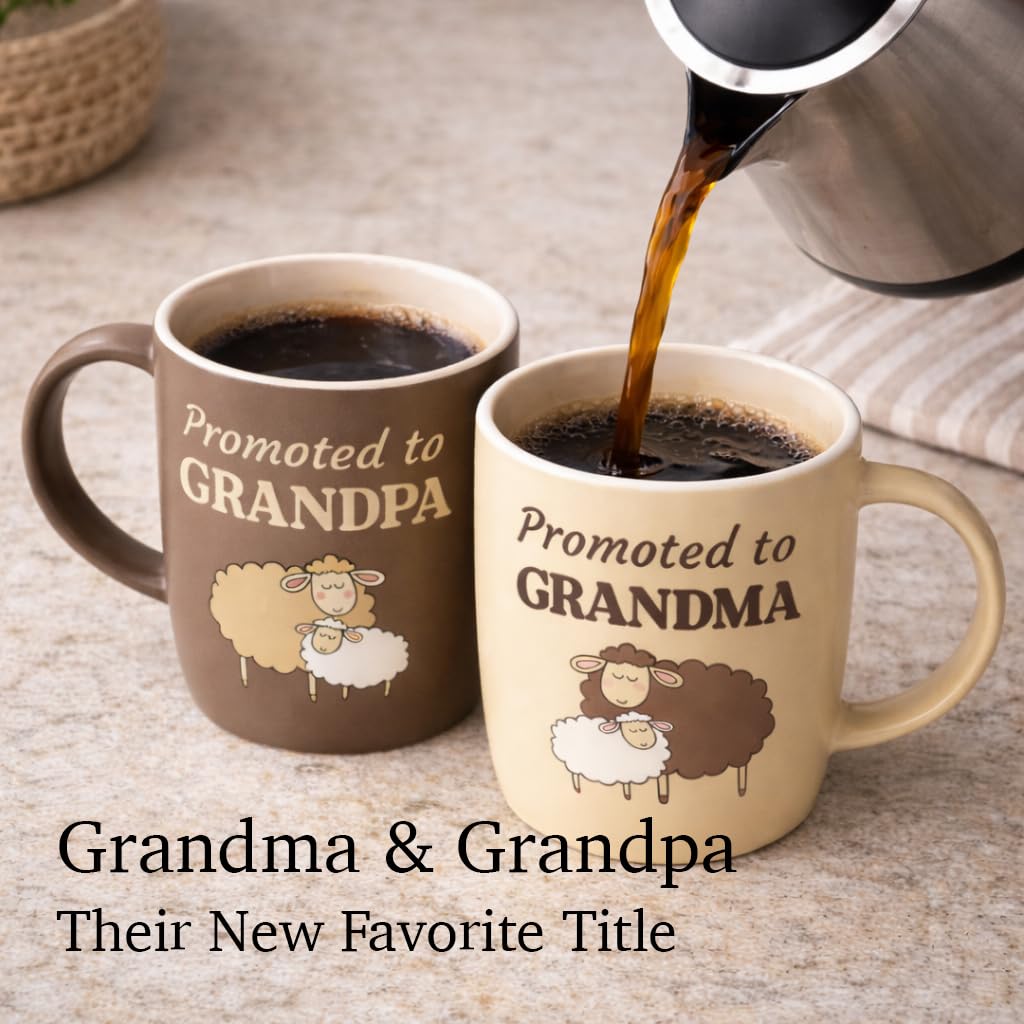 Triple Gifffted Promoted to Grandparents Coffee Mugs for New Best Grandma and Grandpa to Be, Gifts Ideas First Time Grandparent, Baby Reveal Pregnancy Announcement, Christmas Day, Ceramic 13Oz