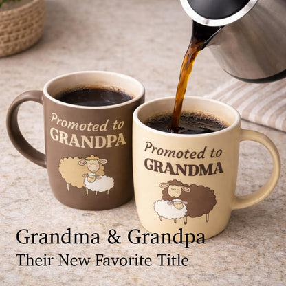 Triple Gifffted Promoted to Grandparents Coffee Mugs for New Best Grandma and Grandpa to Be, Gifts Ideas First Time Grandparent, Baby Reveal Pregnancy Announcement, Christmas Day, Ceramic 13Oz