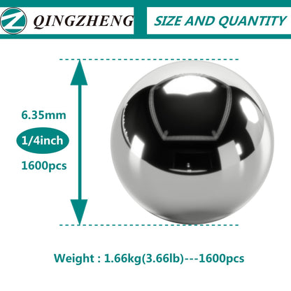 Z QINGZHENG 1600pcs 1/4inch Carbon Steel Ball 6.35mm Precision Steel Ball Bearing