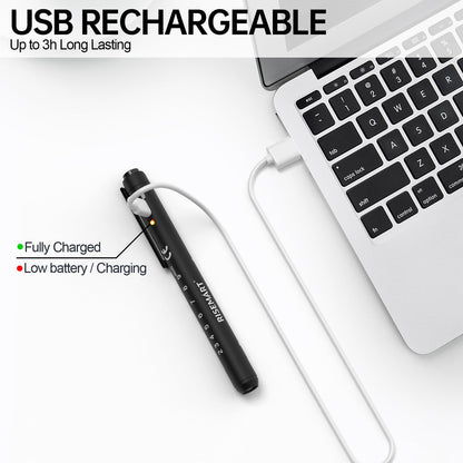 RISEMART Pen Light for Nurse, 2Packs Rechargeable LED Medical Pen Light, Warm&Cool White Light, Portable Medical PenLight for Nurse, Doctor, First Aid, EMT, Nursing,Nursing Student (Black+Silver)