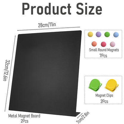 Acidea 2 Pack Magnet Board, 12.6 x 11 Inch Black Magnetic Bulletin Board with Easel Stand, Metal Magnetic Boards for Tabletop, Memo Photo Display Stand for Office, Kitchen, School, Home Decor