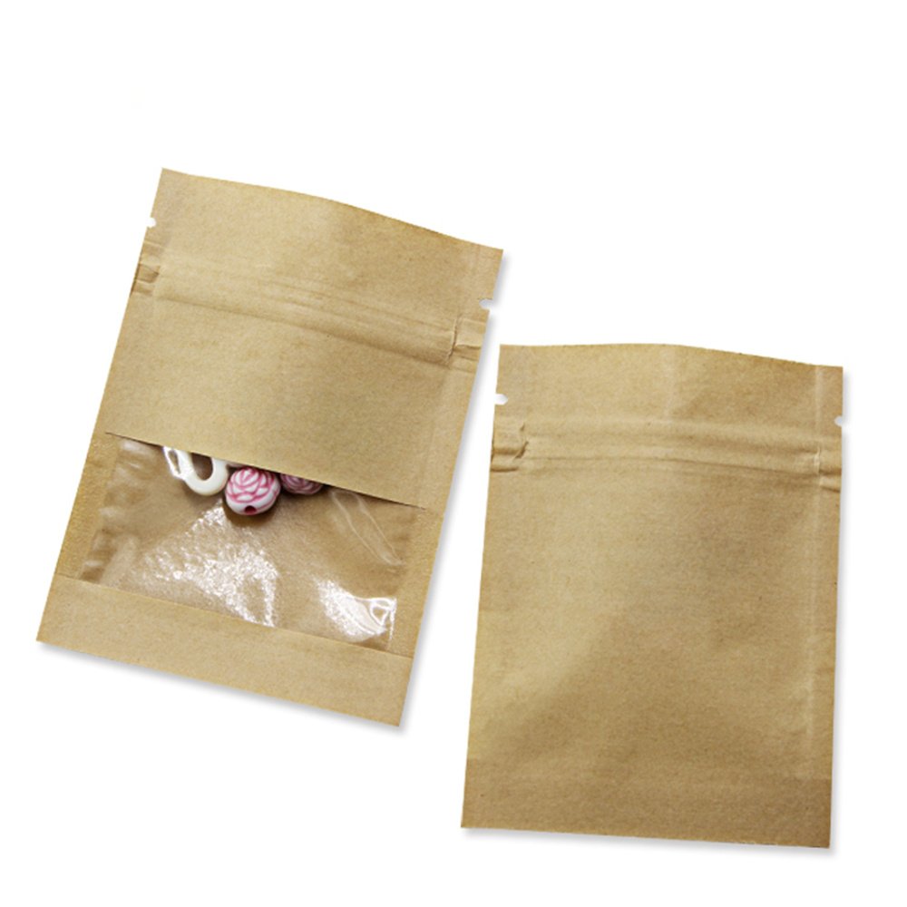 WACCOMT Pack Kraft Paper Small Seed Packets Resealable Bags Seeds Envelopes Garden Collecting for Flower Vegetable Storage with Clear Window Zipper Heat Seal Packaging (100, 9x13cm(3.54x5.12 inch))
