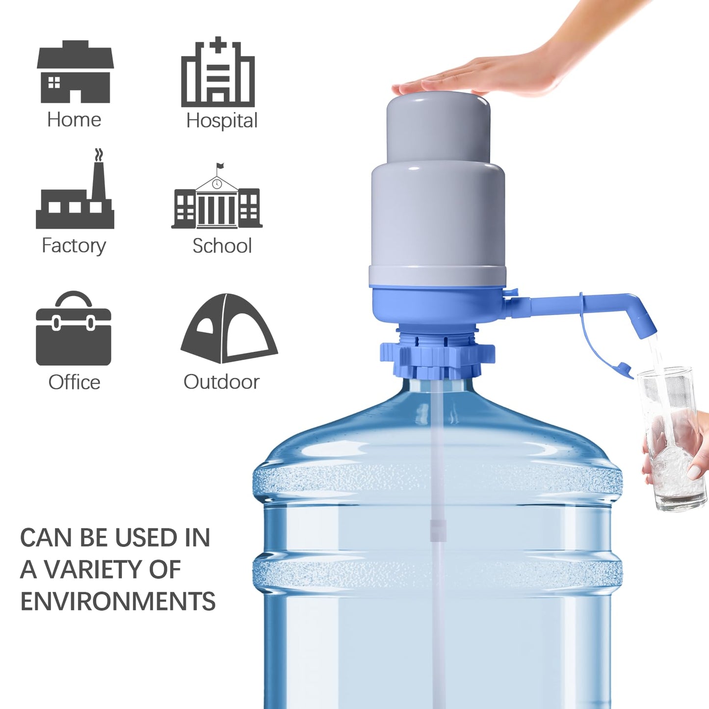 5 Gallon Water Dispenser Sold by Dyreps - Manual Water Dispenser for 5 Gallon Bottle with Pressure Relief Valve for No Drips, Easy Hand Press Water Pump Dispenser Fit for 2-6 Gallon Bottle (Blue)