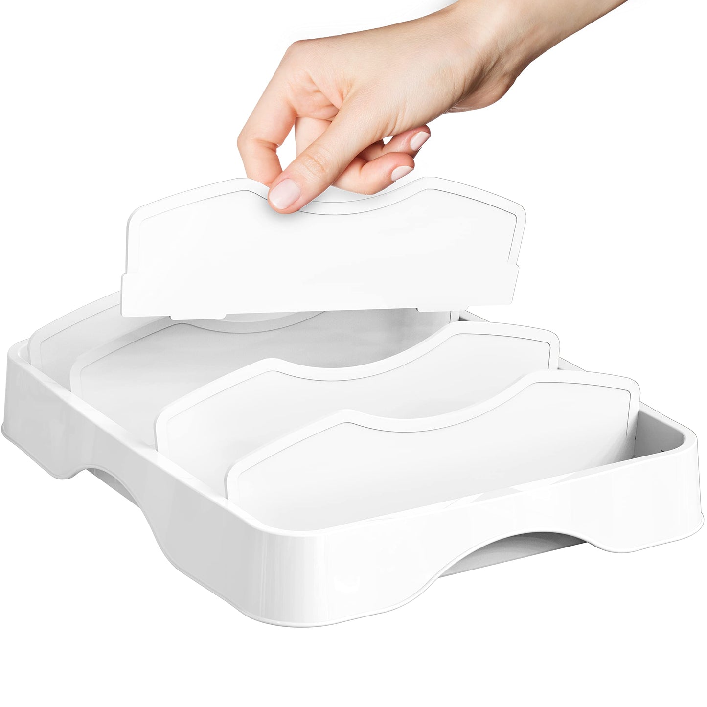Simple Houseware Food Container Lid Organizer with Adjustable Dividers for Inside Cabinet or Countertop Storage, 13.25" × 10.5", White
