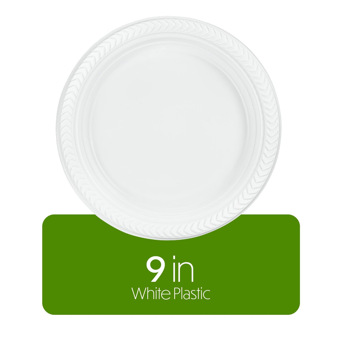 PLASTICPRO 100 PCS White Plastic Round 9 Inch Plastic plates Premium Quality Light Weight Disposable Dishes Dinner Plates for Parties Weddings