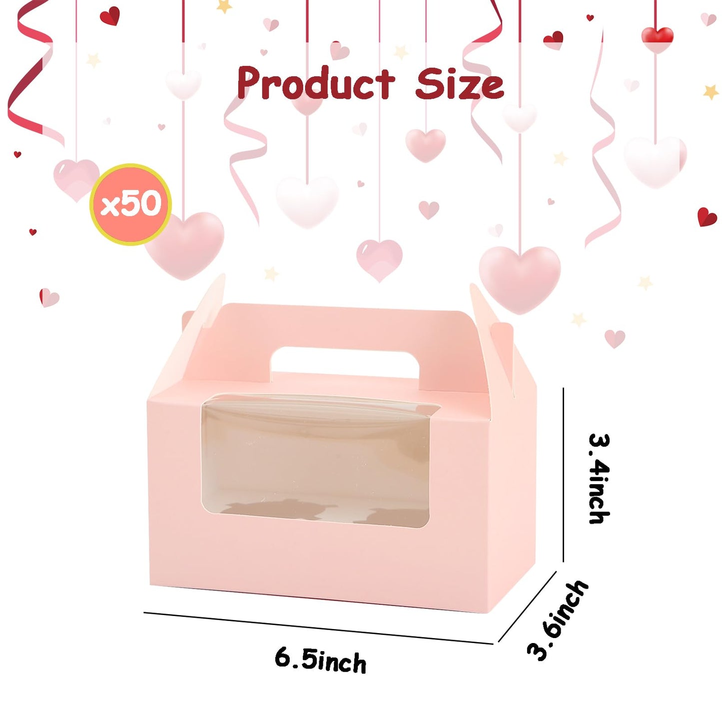 YQWIN 50 Pcs Cupcake Boxes with 2 Cavity Cookie Gift Boxes with Clear Window 2 Treat Holder Pastry Bakery Box Cupcake Containers Bakery Cake Box Cupcake Carrier for Birthday Party Bakery Supplies Pink
