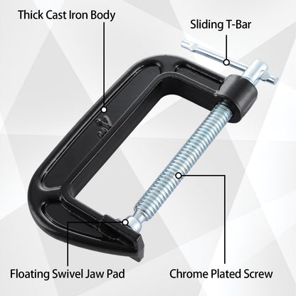 4 PCS 4 Inch C Clamps Set, Heavy-Duty C-Clamps with 4-Inch Jaw Opening, 2-3/4 Inch Throat Depth for Woodworking and Welding