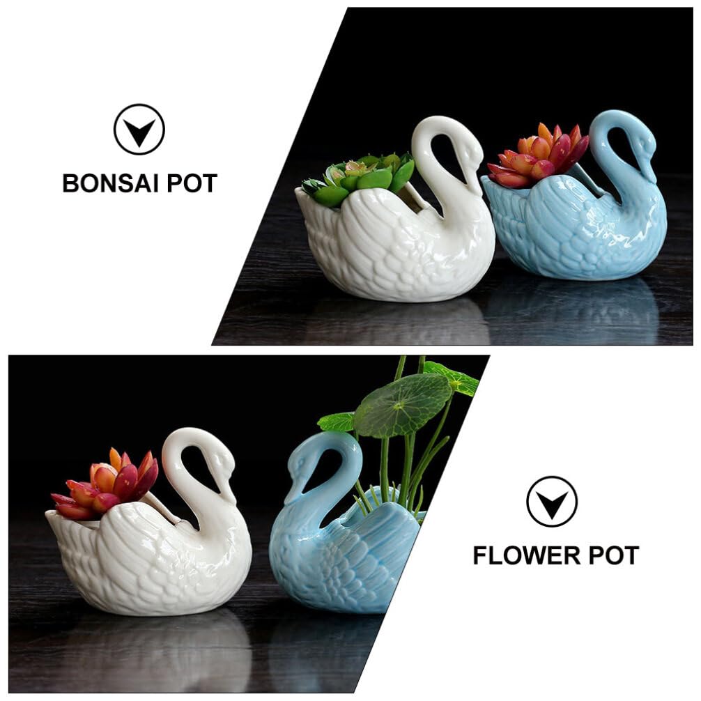 Zerodeko White Ceramic Flowerpot, Swan Flowerpot,Ceramic Swan Planter Pot, Shaped for Decor