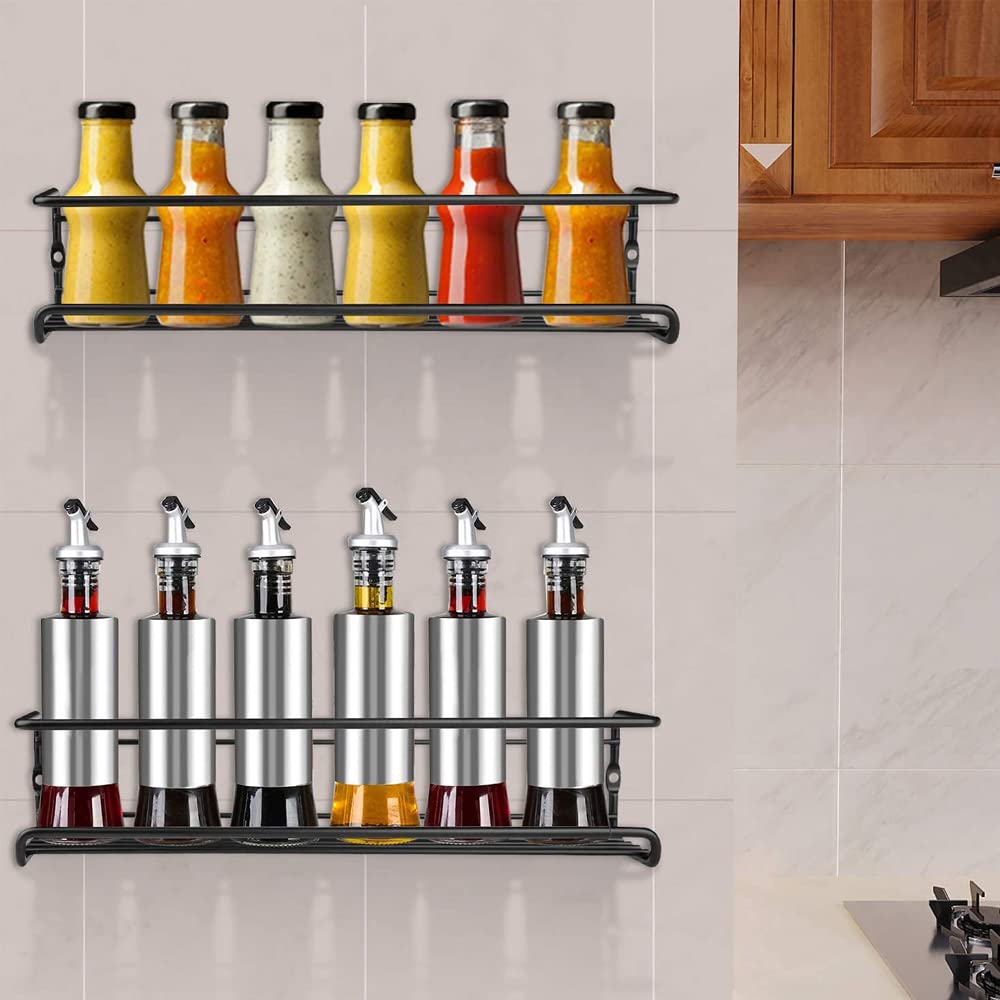 4 pack Spice Rack Organizer Wall Mounted Cabinet Metal Hanging Spice Rack for Spice Jars and Seasonings Easy to Install Your for kitchen Cupboard or Pantry Door