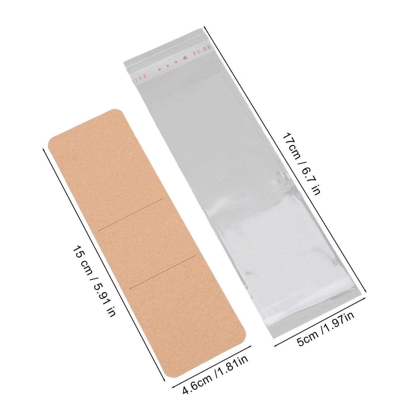 Bookmark Sleeves, 200PCS Blank Kraft Bookmarks Sleeves, Bookmarks Display Card and Transparent Self Adhesive Bag for Crafting Bookmark Wrapping