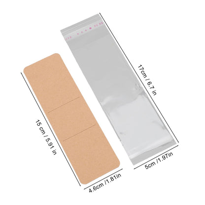 Bookmark Sleeves, 200PCS Blank Kraft Bookmarks Sleeves, Bookmarks Display Card and Transparent Self Adhesive Bag for Crafting Bookmark Wrapping