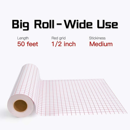 XVinyl 12" x 50ft Red Grid Transfer Tape Roll for Vinyl - Adhesive Application Tape Works Great with All Craft Vinyl Brands