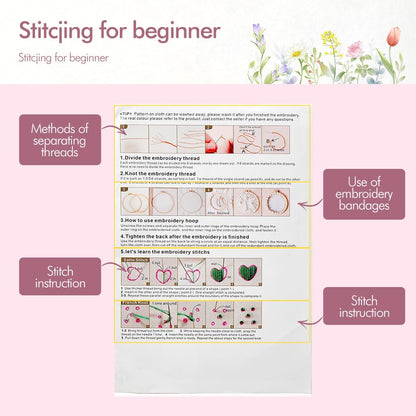 wtisan Embroidery Kit, 4 Sets Embroidery Kit for Beginners with Stamped Flower Pattern, Cross Stitch Starter Kits for Adults Hand Craft Lover with Embroidery Hoop, Instructions and Threads