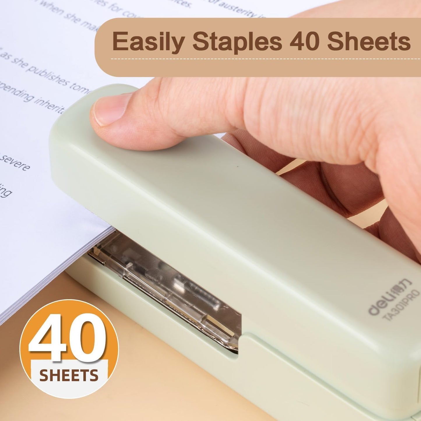 deli Stapler, Desktop Staplers with 1660 Staples and Integrated Staple Remover, 40 Sheet Capacity Office Stapler, 2 Pack, Green