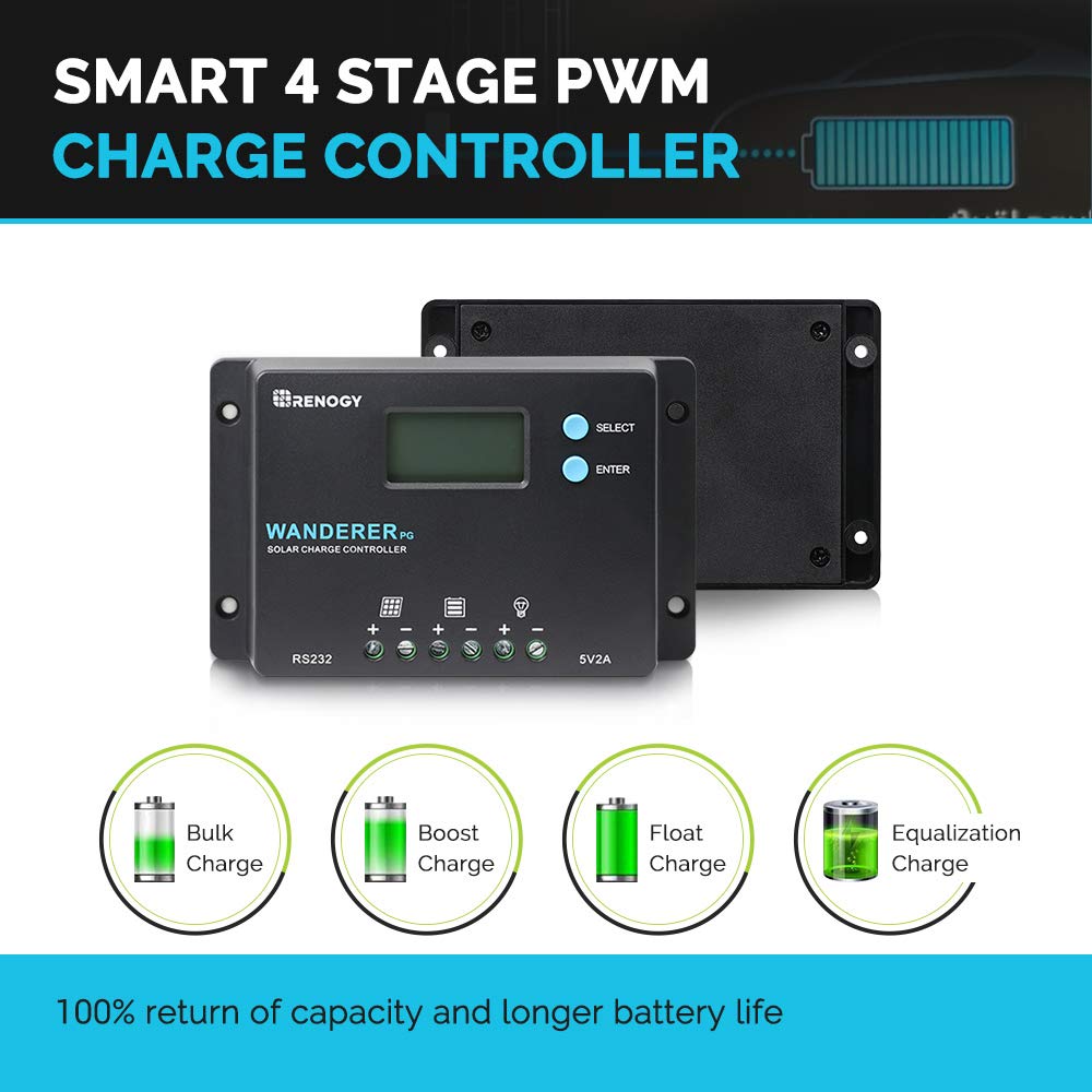 Renogy 10A Wanderer PG PWM Charge Controller, Positive Ground