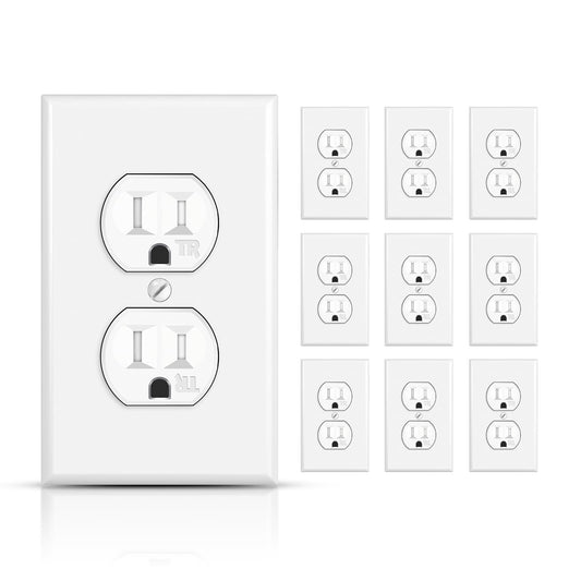 TOPELER Duplex Receptacle Outlets with Wall Plate, Tamper Resistant, 15A/125V/1875W Electrical Power Socket for Residential and Commercial, Self-Grounding, 2-Pole, cUL Listed, White, 10 Pack