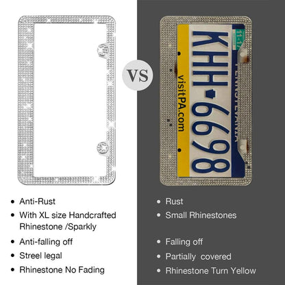 2Pack Bling License Plate Frame Holer, Sparkly Rhinestone License Plates Cover Holder with Gift Box and 1000 pcs Waterproof Rhinestones, Fits All License Plates in Canada (Bling White)