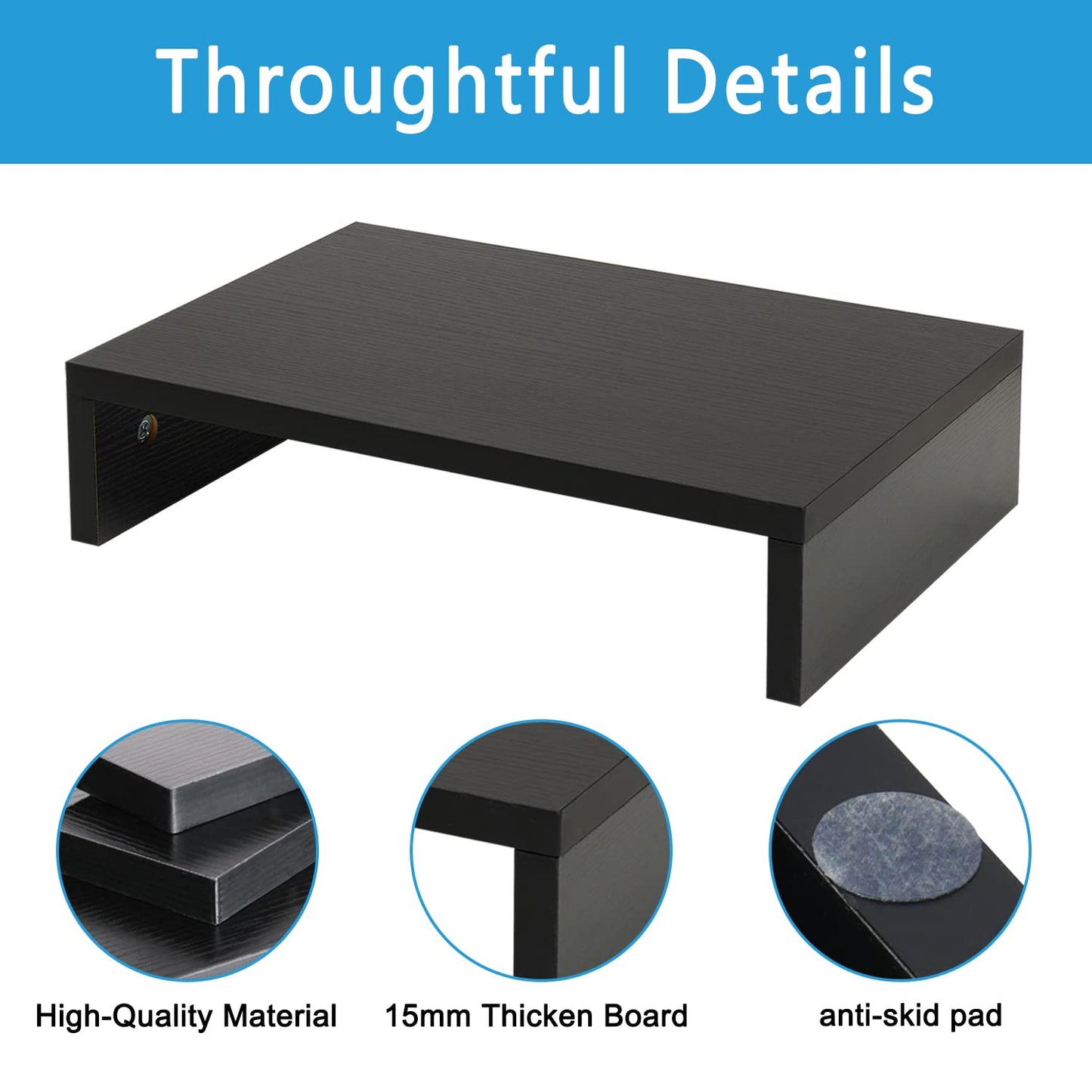 TEAMIX Monitor Stand Riser-14.2 inch, Wood Monitor Riser with Storage for Desk Small Monitor Stand TV/Screen/PC/Laptop Riser Computer Stand Desktop Shelf (Black, 36L x 24W cm)