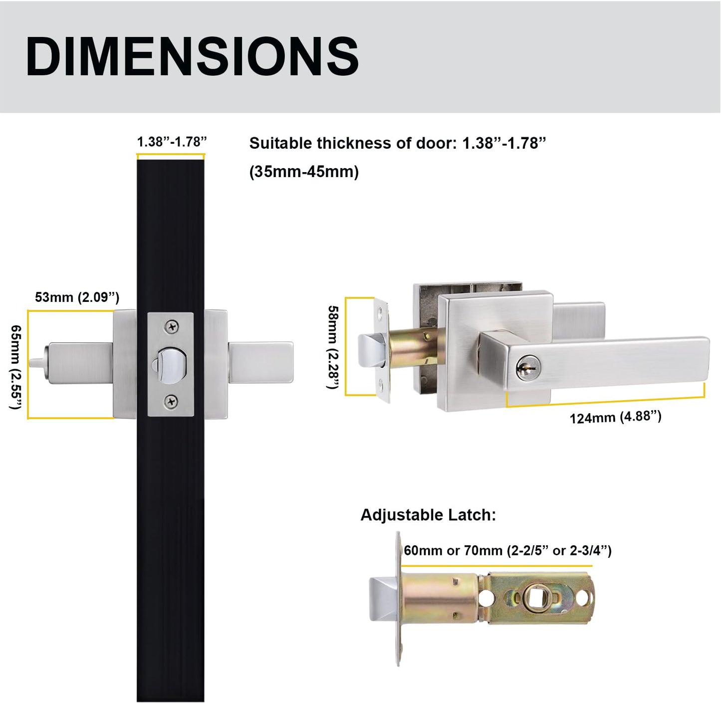 Comfhouse Modern Square Heavy Duty Entry Door Lever, Keyed Entry Door Handle,Zinc Alloy Door Handle, Exterior & Interior Entry Lock with Same Keys, Satin Nickel Finish, 1 Pack