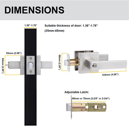 Comfhouse Modern Square Heavy Duty Entry Door Lever, Keyed Entry Door Handle,Zinc Alloy Door Handle, Exterior & Interior Entry Lock with Same Keys, Satin Nickel Finish, 1 Pack