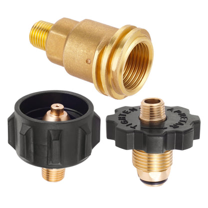 3pcs Solid Brass Replacement Propane Fittings: QCC1 Male, POL Male & Dual QCC1/POL to 1/4" NPT Male – for BBQ Grills, RVs, Camping Stoves & Heaters (Propane Use Only)
