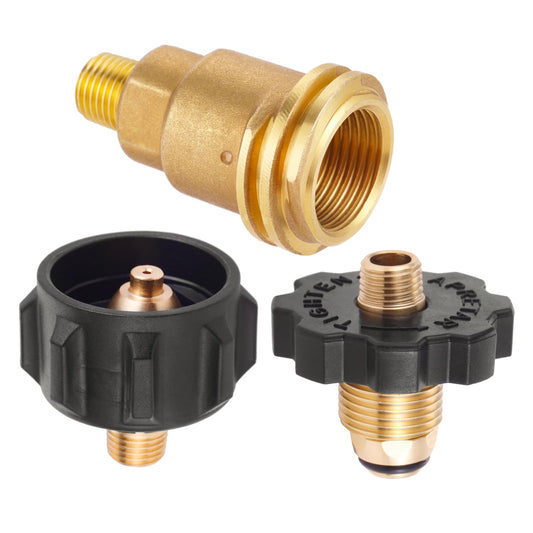 3pcs Solid Brass Replacement Propane Fittings: QCC1 Male, POL Male & Dual QCC1/POL to 1/4" NPT Male – for BBQ Grills, RVs, Camping Stoves & Heaters (Propane Use Only)