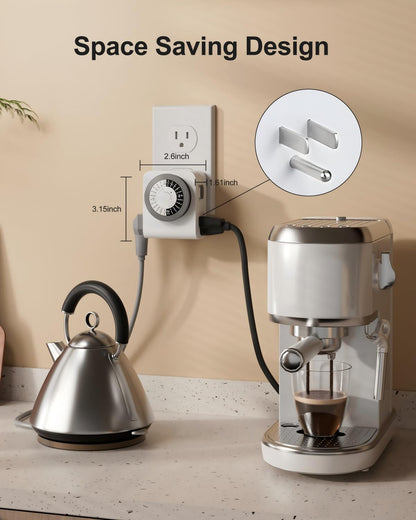 BN-LINK Indoor Dual Outlet Timers, Heavy-Duty Mechanical, 24-Hour, 3-Prong Design with 30-Minute Intervals for Lamps, Indoor Lighting, and Christmas Lights, White, 15A, 1875W, 2 Pack