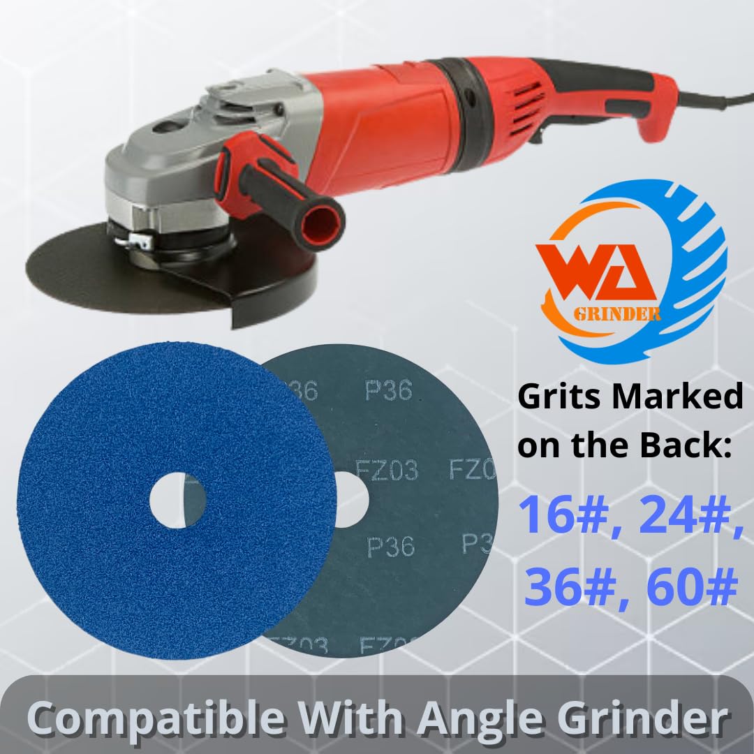 WA GRINDER 25PACK - 5'' Premium Zirconia Resin 24# Fiber Sanding Discs, 7/8'' inch Arbor, for Wood, Metal, Aluminum, Stainless Steel, Fiberglass, on Angle Grinder (Grit 24)