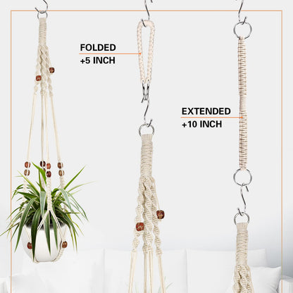 Augshy Macrame Plant Hanger, 2Pcs Hanging Holder with Extender Hangers for Indoor Outdoor Decor Macrame Hanging Basket with 4 Hooks
