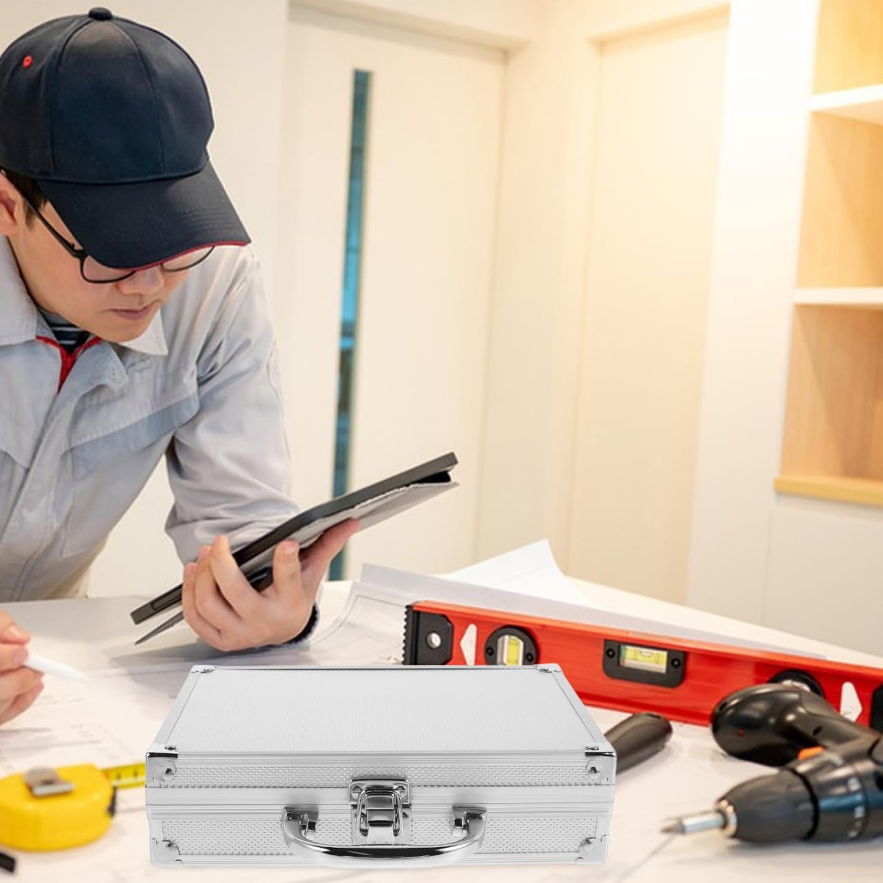 Silver Aluminum Tool Box with Lock - Portable Metal Storage Box - Lightweight Carrying Case Silver Aluminum Case with Foam for Crafts Car Tools