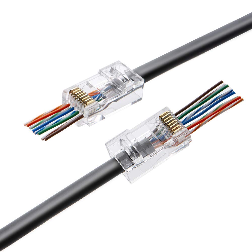 CableCreation RJ45 Pass Through Connectors, 100-Pack Cat6/Cat5e Gold Plated Modular Plug Unshielded Crimp Connector for Solid or Stranded UTP Ethernet Cable