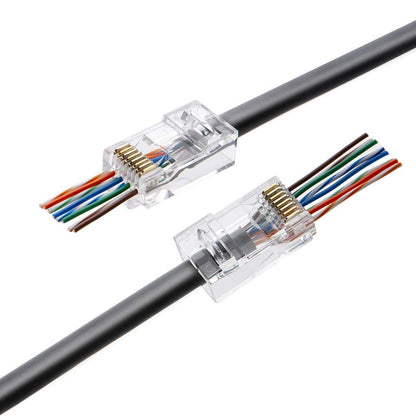 CableCreation RJ45 Pass Through Connectors, 100-Pack Cat6/Cat5e Gold Plated Modular Plug Unshielded Crimp Connector for Solid or Stranded UTP Ethernet Cable