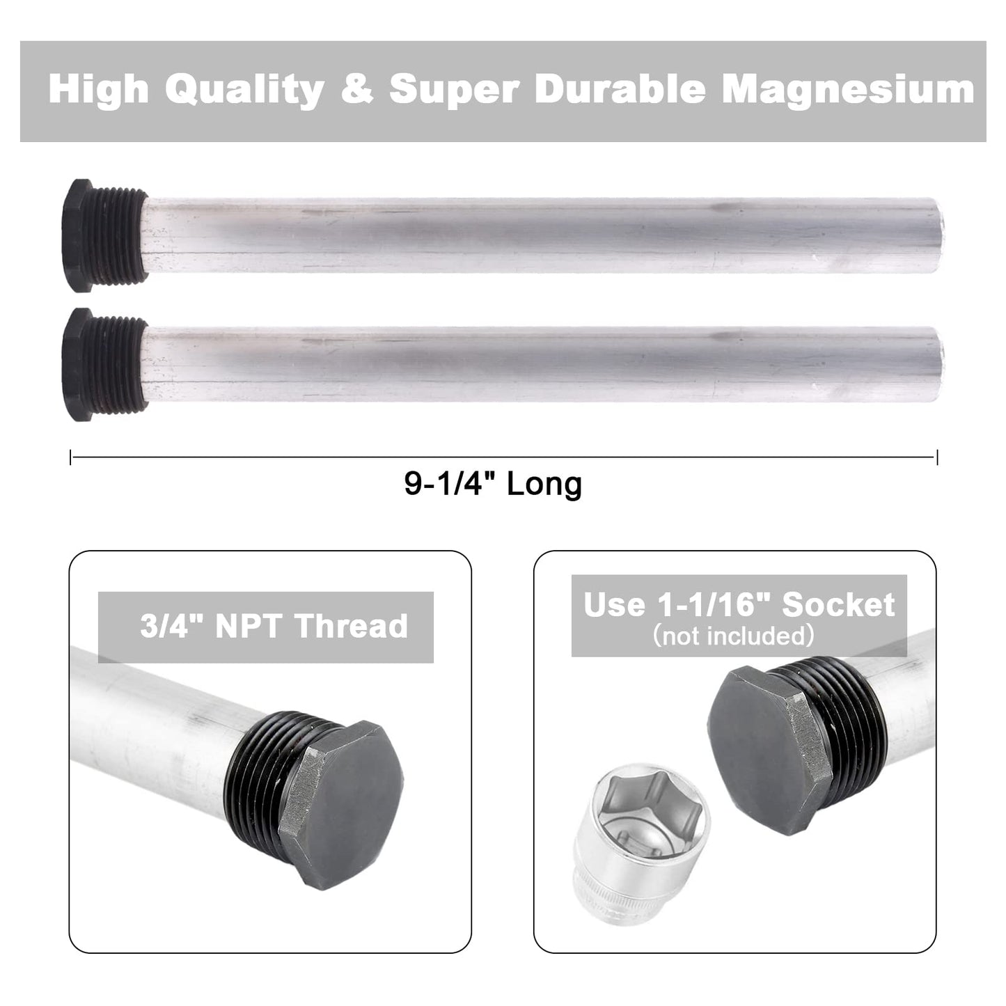 2 Pack RV Water Heater Anode Rod - 9.25" L x 3/4" NPT, Replacement Part for Suburban Water Heater 232767