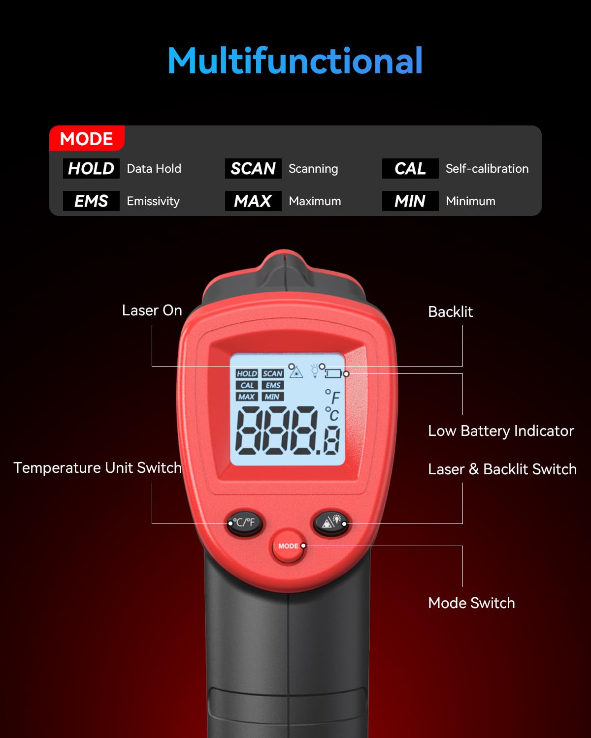 Wintact Laser Infrared Thermometer Gun -58℉ to 1094℉(-50℃ to 590℃) Non-Contact Digital Surface Temperature Gun with Max-Min Measure for Cooking Food, Pizza Oven, Grill, Griddle, HVAC NOT for Humans