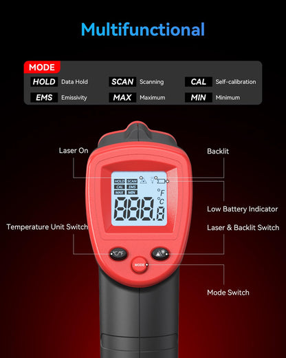 Wintact Laser Infrared Thermometer Gun -58℉ to 1094℉(-50℃ to 590℃) Non-Contact Digital Surface Temperature Gun with Max-Min Measure for Cooking Food, Pizza Oven, Grill, Griddle, HVAC NOT for Humans