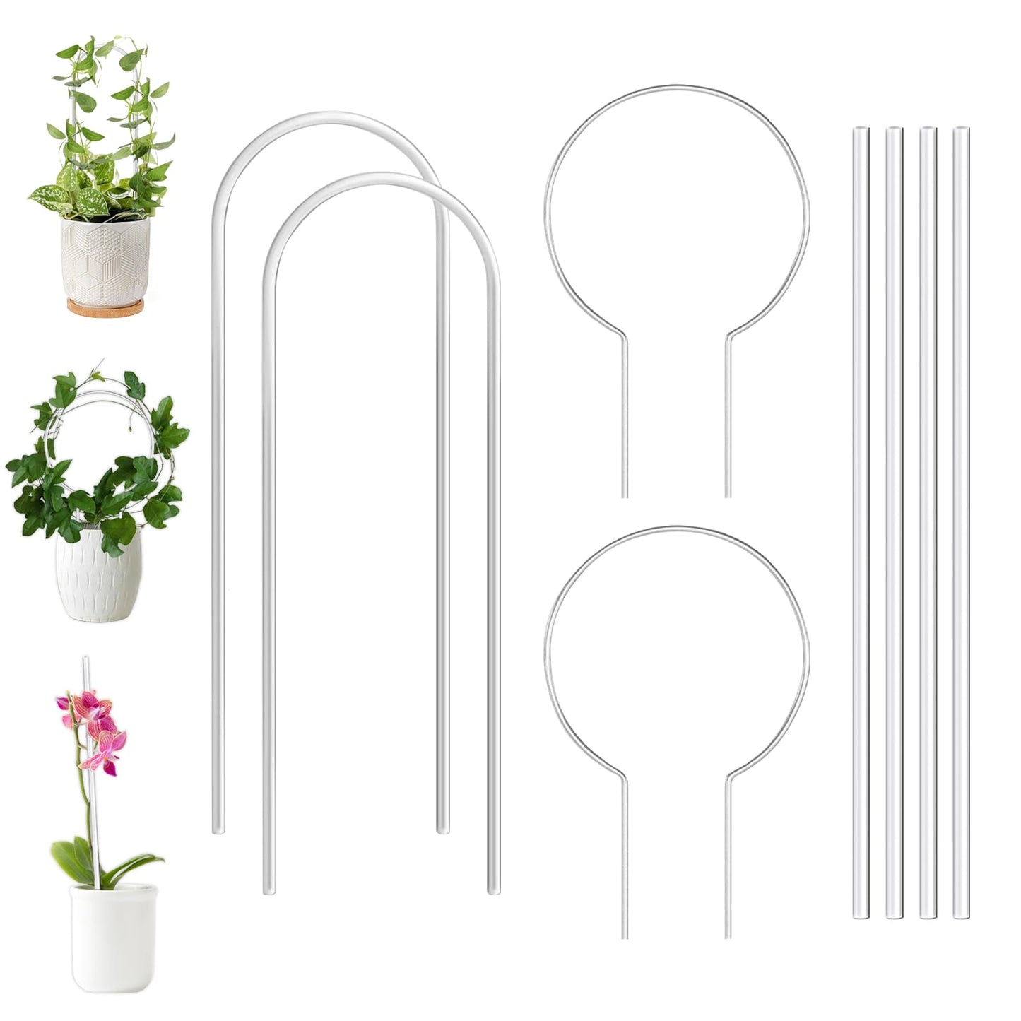 Tefola 8 Pack Clear Acrylic Plant Trellis Indoor, Lightweight Reusable Trellis for Climbing Plants for House Flower Hoya Pothos Vine Lvy, Indoor & Outdoor Use with Easy Setup