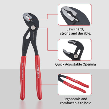 Slip Joint Pliers, HOUSERAN Water Pump Pliers, 10 Inch Groove Joint Pliers, Wrench Pliers with Comfort Red Grips, CRV Tongue and Groove Pliers for Home Repair, Gripping, Nuts, Bolts, Pipe & Fittings