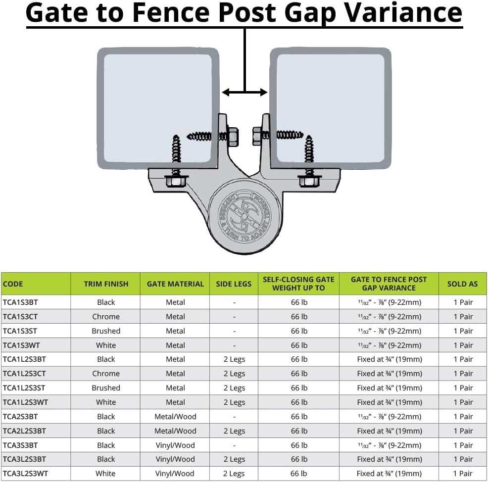 Self Closing Gate Hinges Heavy Duty 2-Pack - Adjustable Spring Tension Alignment Legs, Weather-Resistant for Wood/Vinyl/Metal Gates, Black